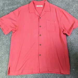 Tommy Bahama 100% Silk Camp Shirt Pink Coral Button Up Mens L